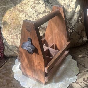 Vintage Wood Beer/Soda Caddy with Handle and bottle opener